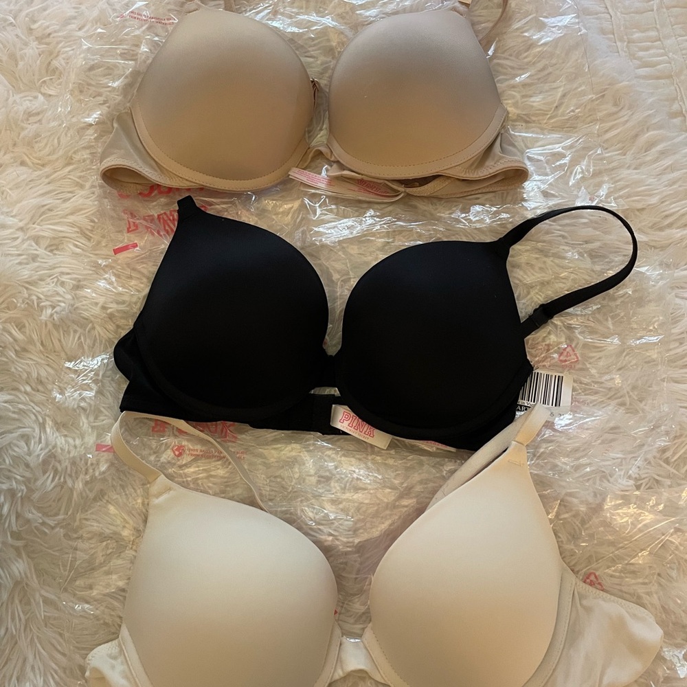 Women's VS PINK Bra Set - Black, White, Tan